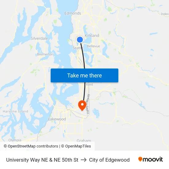 University Way NE & NE 50th St to City of Edgewood map