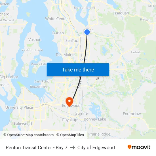 Renton Transit Center - Bay 7 to City of Edgewood map