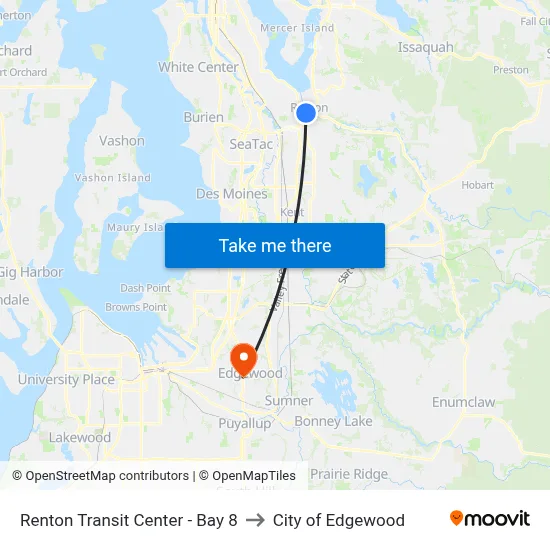 Renton Transit Center - Bay 8 to City of Edgewood map