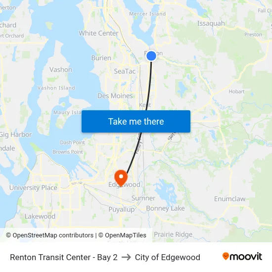Renton Transit Center - Bay 2 to City of Edgewood map