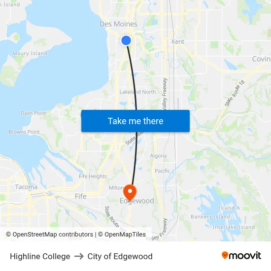 Highline College to City of Edgewood map