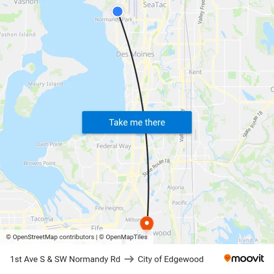 1st Ave S & SW Normandy Rd to City of Edgewood map