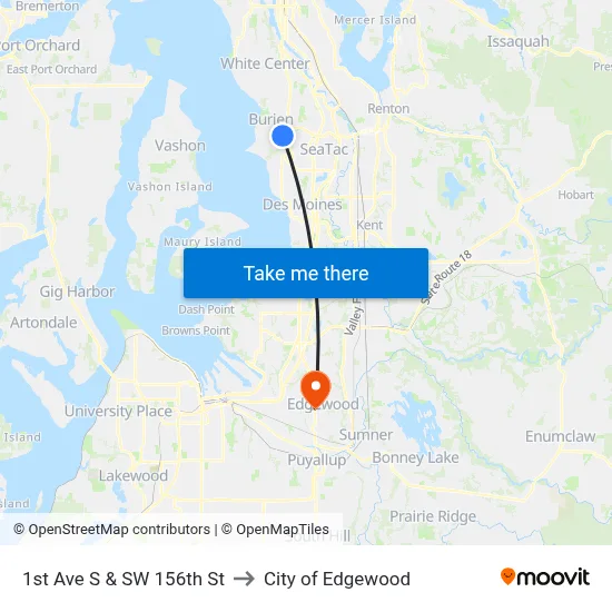 1st Ave S & SW 156th St to City of Edgewood map