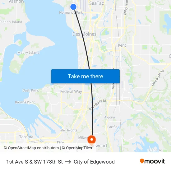 1st Ave S & SW 178th St to City of Edgewood map