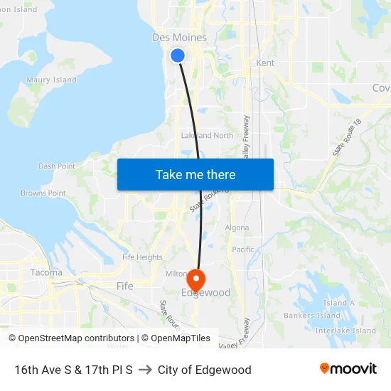 16th Ave S & 17th Pl S to City of Edgewood map