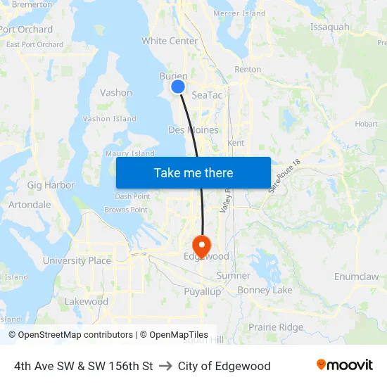 4th Ave SW & SW 156th St to City of Edgewood map