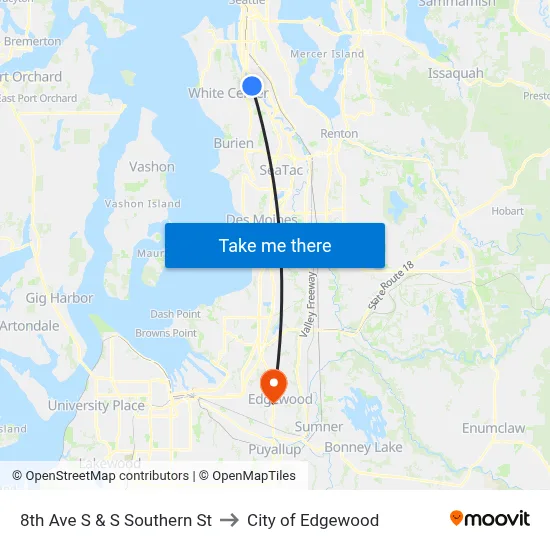 8th Ave S & S Southern St to City of Edgewood map