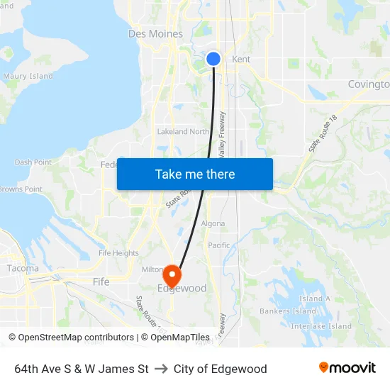 64th Ave S & W James St to City of Edgewood map