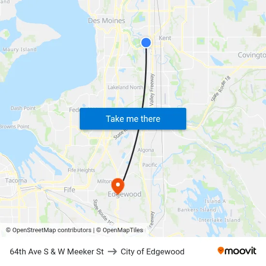 64th Ave S & W Meeker St to City of Edgewood map