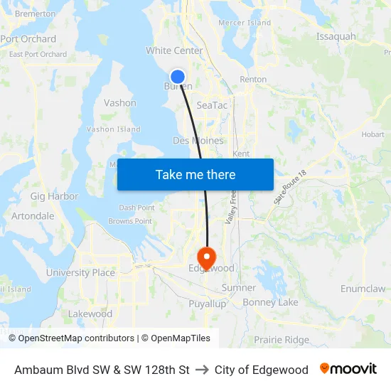 Ambaum Blvd SW & SW 128th St to City of Edgewood map