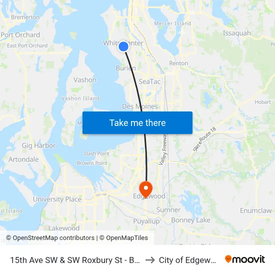 15th Ave SW & SW Roxbury St - Bay 1 to City of Edgewood map