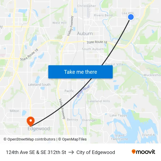 124th Ave SE & SE 312th St to City of Edgewood map