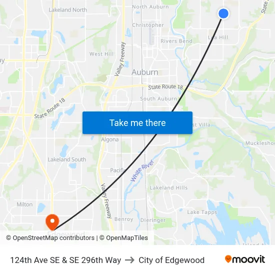 124th Ave SE & SE 296th Way to City of Edgewood map