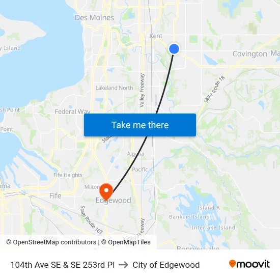 104th Ave SE & SE 253rd Pl to City of Edgewood map