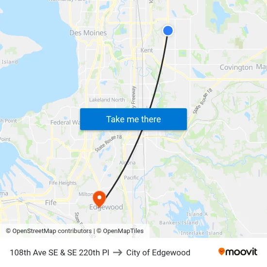 108th Ave SE & SE 220th Pl to City of Edgewood map
