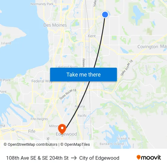 108th Ave SE & SE 204th St to City of Edgewood map