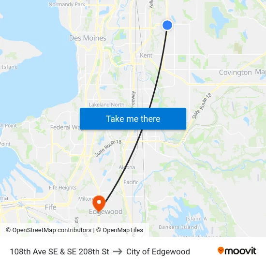 108th Ave SE & SE 208th St to City of Edgewood map