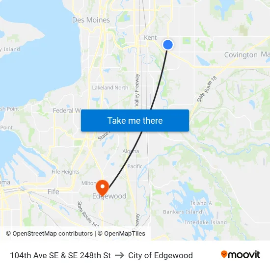 104th Ave SE & SE 248th St to City of Edgewood map