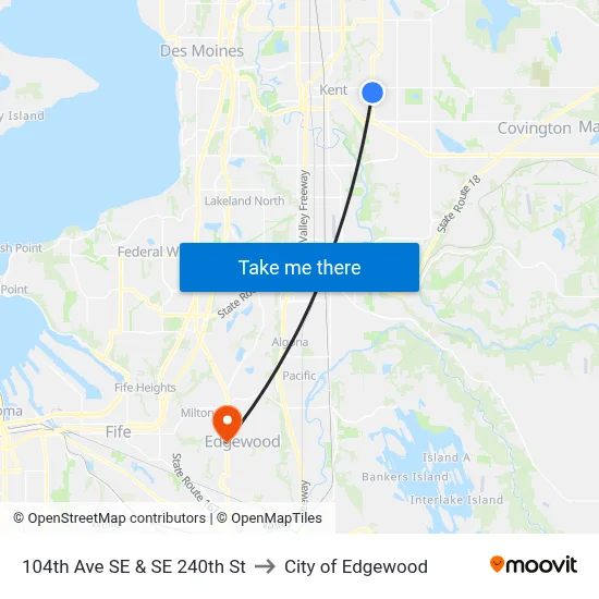 104th Ave SE & SE 240th St to City of Edgewood map