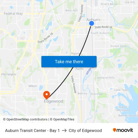 Auburn Transit Center - Bay 1 to City of Edgewood map