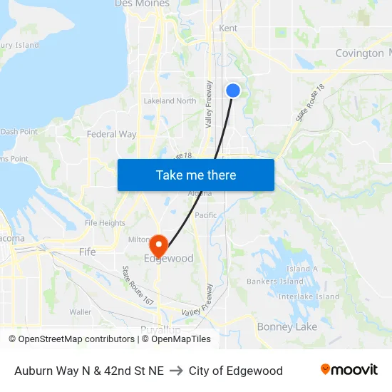 Auburn Way N & 42nd St NE to City of Edgewood map