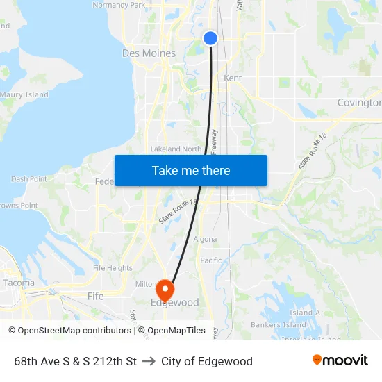 68th Ave S & S 212th St to City of Edgewood map