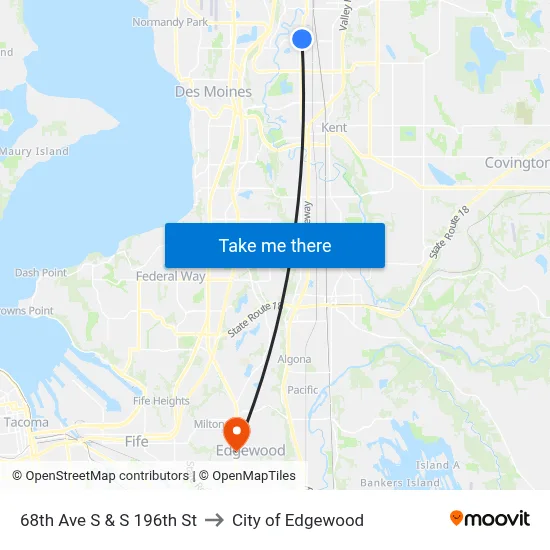 68th Ave S & S 196th St to City of Edgewood map