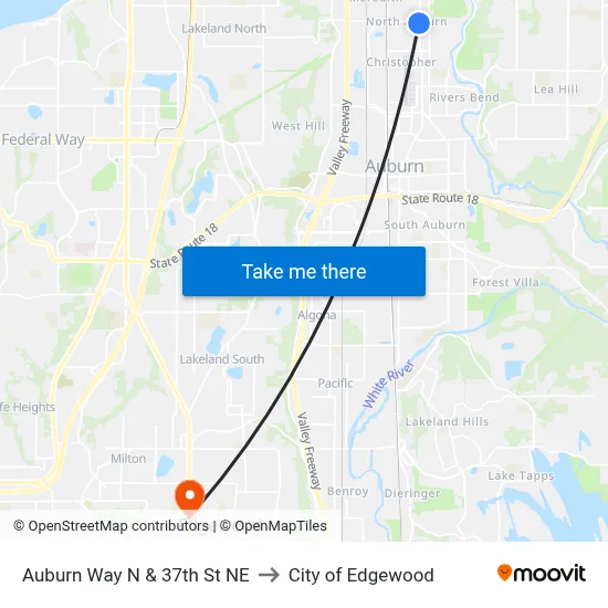 Auburn Way N & 37th St NE to City of Edgewood map