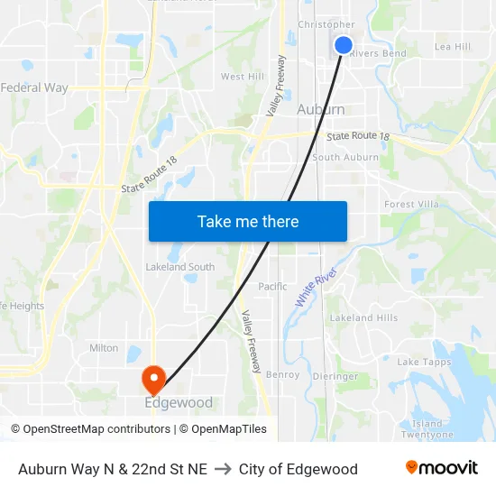 Auburn Way N & 22nd St NE to City of Edgewood map