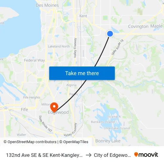 132nd Ave SE & SE Kent-Kangley Rd to City of Edgewood map