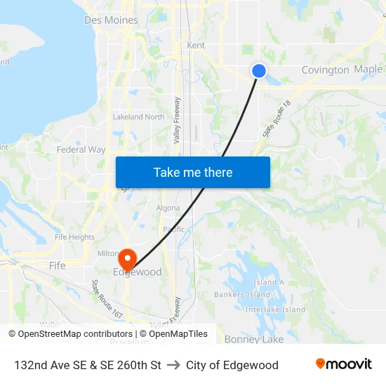 132nd Ave SE & SE 260th St to City of Edgewood map