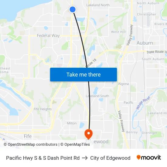 Pacific Hwy S & S Dash Point Rd to City of Edgewood map
