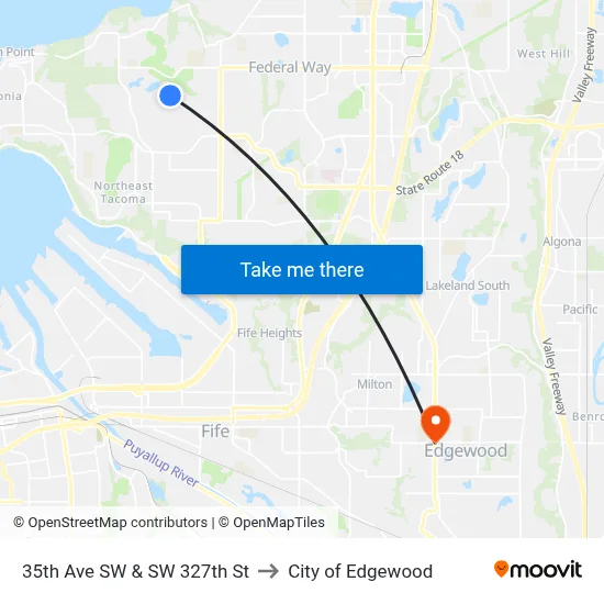 35th Ave SW & SW 327th St to City of Edgewood map