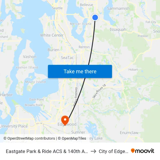 Eastgate Park & Ride ACS & 140th Ave SE - Bay 2 to City of Edgewood map