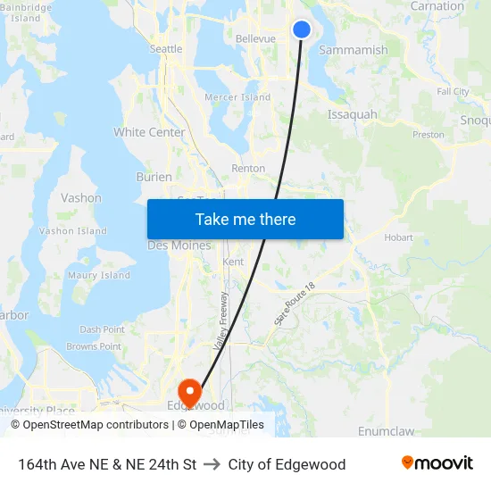 164th Ave NE & NE 24th St to City of Edgewood map
