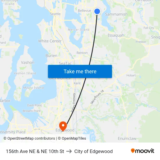156th Ave NE & NE 10th St to City of Edgewood map