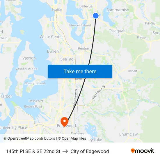 145th Pl SE & SE 22nd St to City of Edgewood map