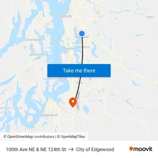 100th Ave NE & NE 124th St to City of Edgewood map
