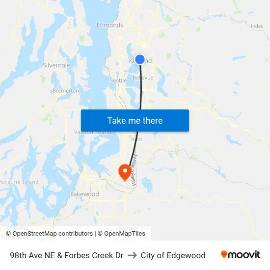 98th Ave NE & Forbes Creek Dr to City of Edgewood map