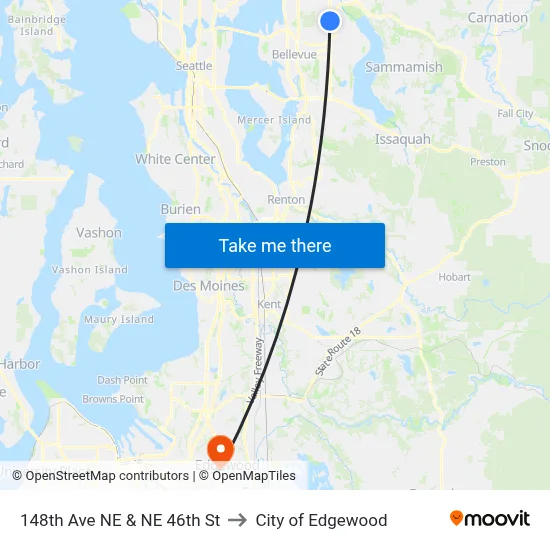 148th Ave NE & NE 46th St to City of Edgewood map