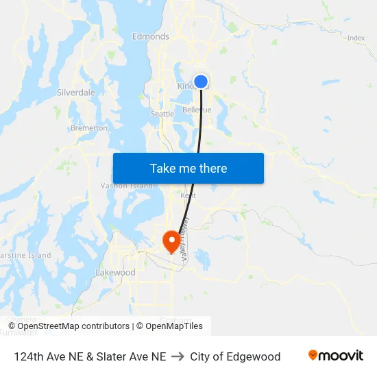 124th Ave NE & Slater Ave NE to City of Edgewood map