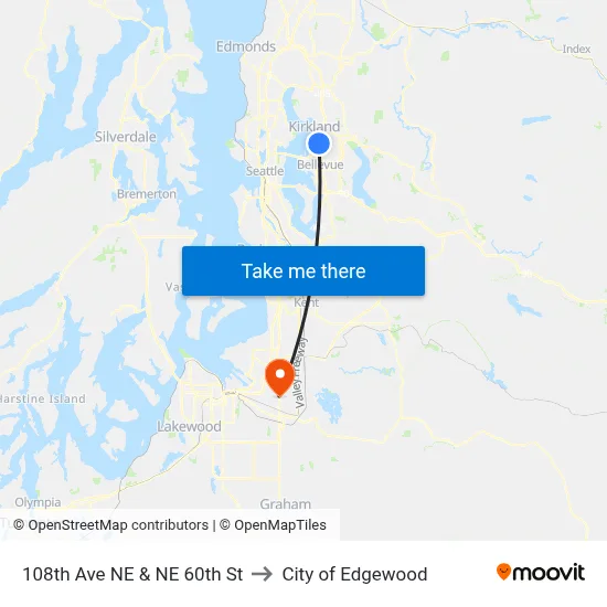 108th Ave NE & NE 60th St to City of Edgewood map