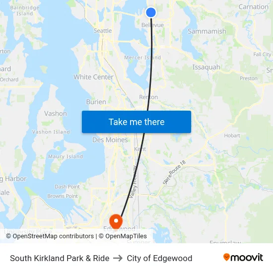 South Kirkland Park & Ride to City of Edgewood map