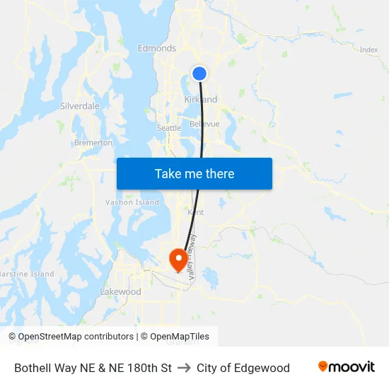 Bothell Way NE & NE 180th St to City of Edgewood map