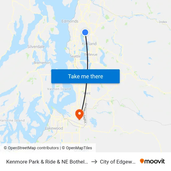 Kenmore Park & Ride & NE Bothell Way to City of Edgewood map