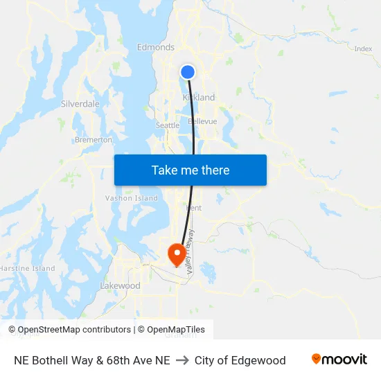 NE Bothell Way & 68th Ave NE to City of Edgewood map