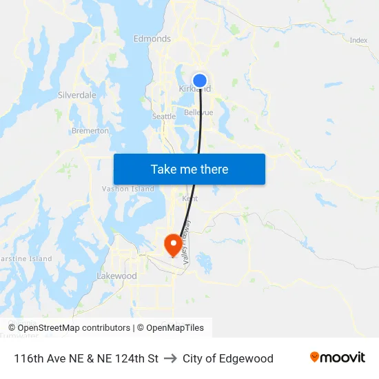 116th Ave NE & NE 124th St to City of Edgewood map