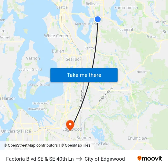 Factoria Blvd SE & SE 40th Ln to City of Edgewood map