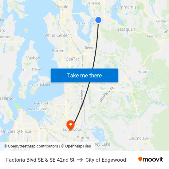 Factoria Blvd SE & SE 42nd St to City of Edgewood map
