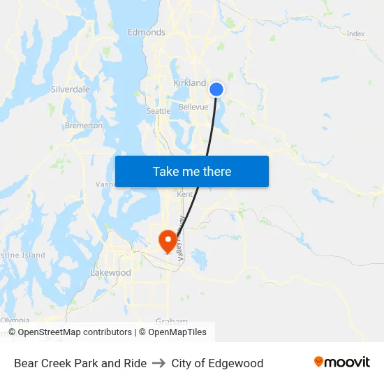 Bear Creek Park and Ride to City of Edgewood map